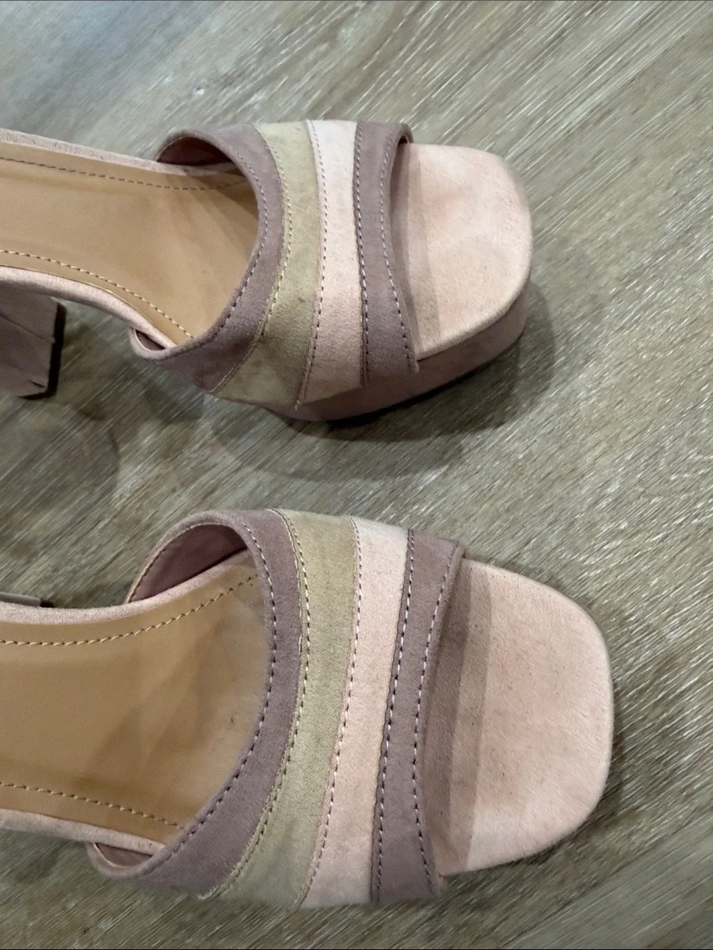 BAMBOO Pink, Taupe and Cream Suede Platform Block Heels